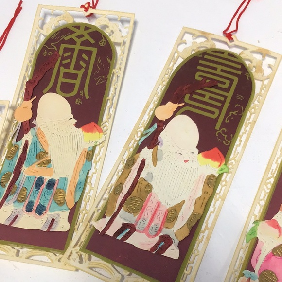 Antique Japanese handmade bookmark set satin boxed paper art box of 6 crafted - Picture 6 of 14